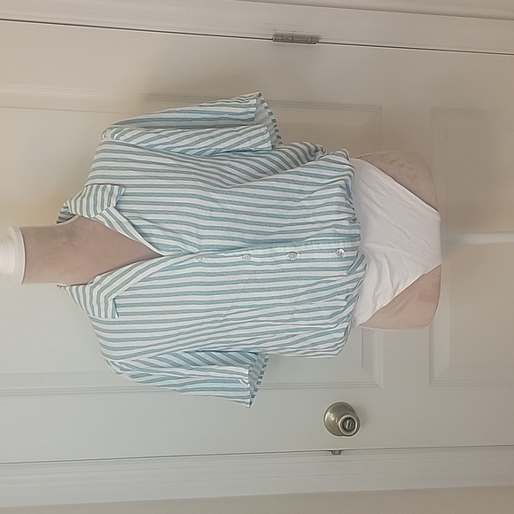 Draper James Green, Blue, White Striped Linen Button Down Front Bodysuit Size L - Picture 1 of 9